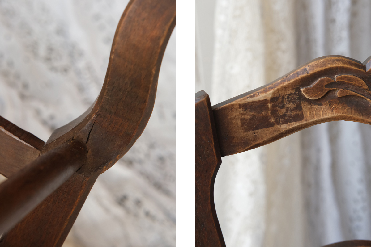 E131 フランス アンティーク ストローシートのキッズチェア 子供椅子